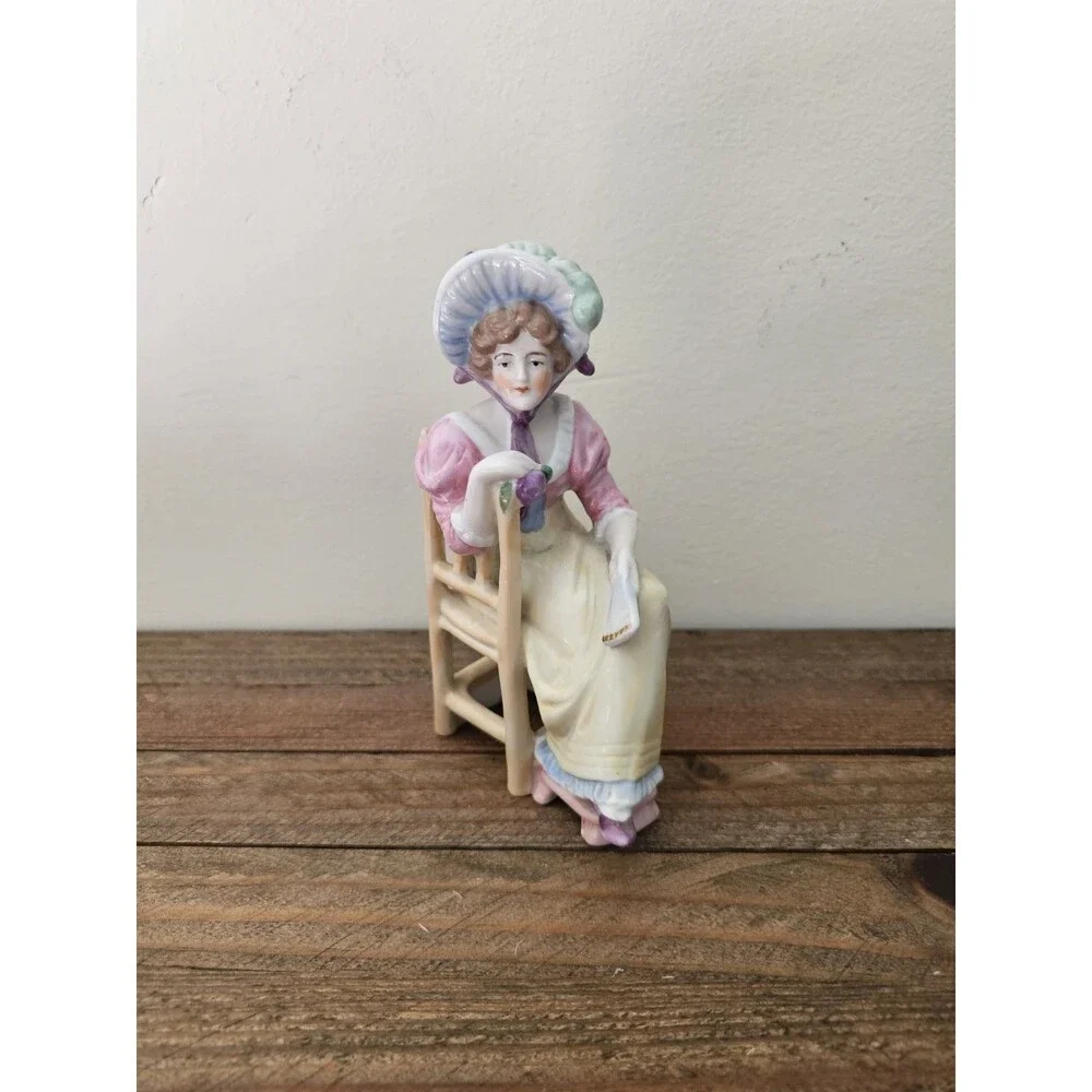 Vintage German Figurine Lady Sitting In Chair Parlor Figure DEP 9529